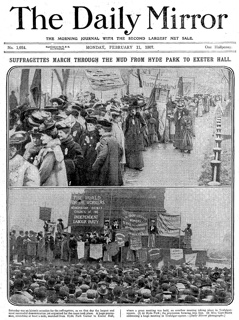 Front page of The Daily Mirror, reporting the Mud March