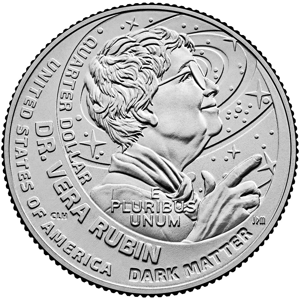 Design of U S quarter featuring Dr Vera C Rubin (rubin-2025-americanwomen-quarterscoin-verarubin)