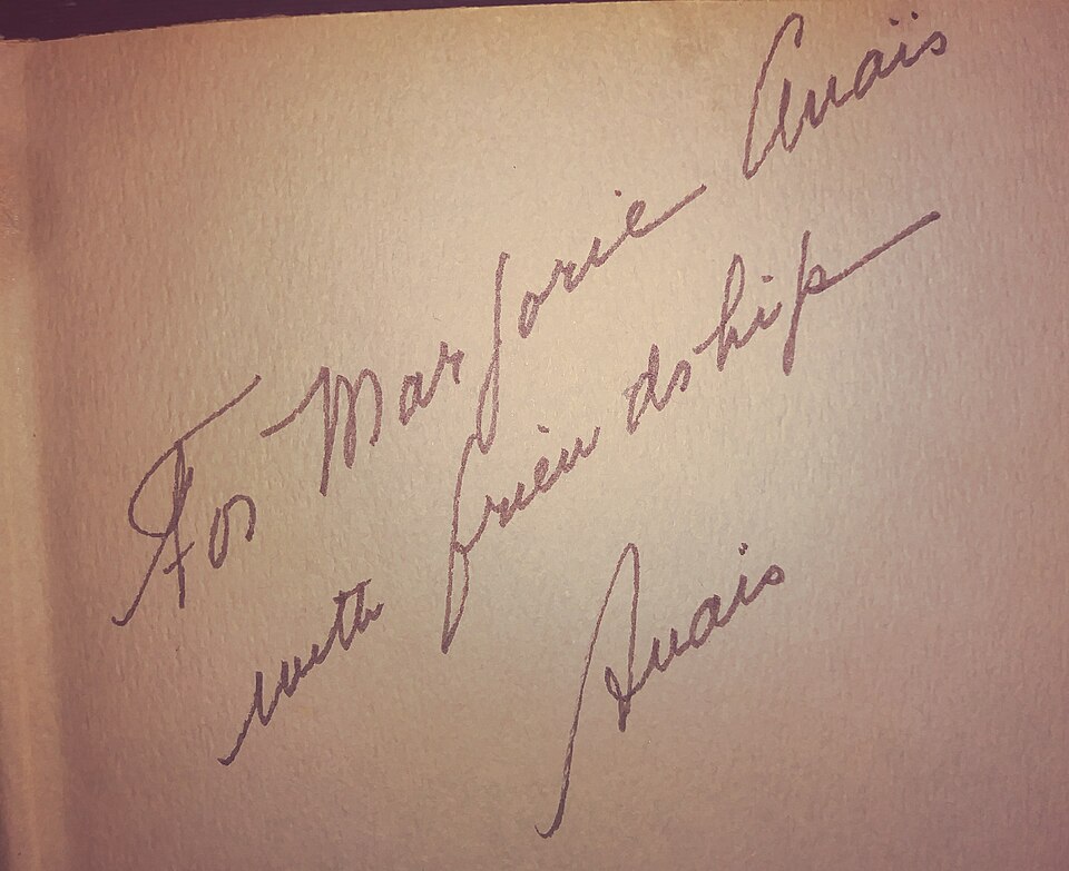 Anais Nin inscriptio to Marjorie Anais Housepian Dobkin