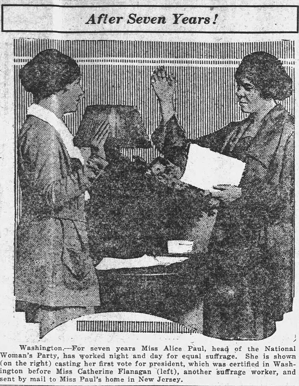 Alice Paul's first vote for president 09 02 1920
