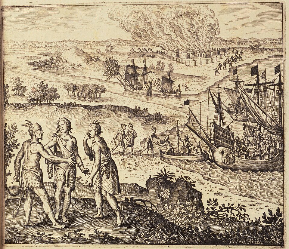 Abduction of Pocahontas Engraving by Johann Theodore de Bry