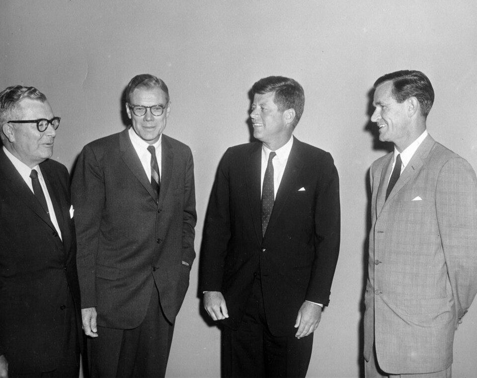 John F. Kennedy with J. Russell Wiggins, John W. Sweeterman, and Phil Graham 1961