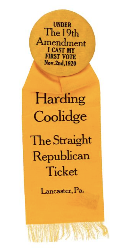 19th Amendment Voting Badge-Harding Coolidge Ticket 1920