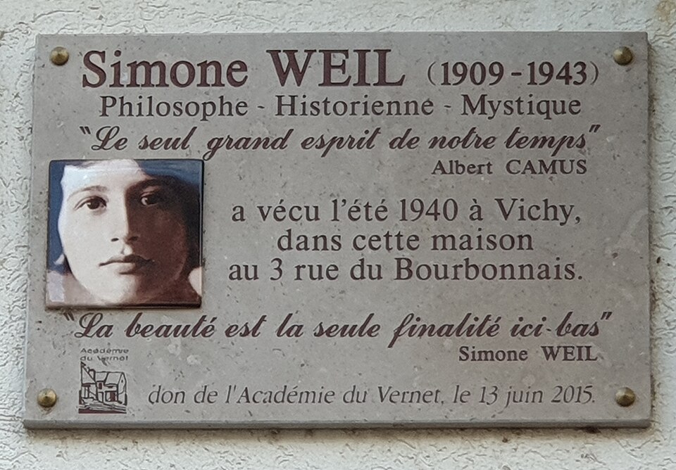 3 rue du Bourbonnais, Vichy - plaque Simone Weil