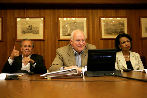 Cheney, Rumsfeld, and Rice in Camp David